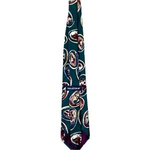 Vintage Halston Italian Silk Tie Teal Paisley